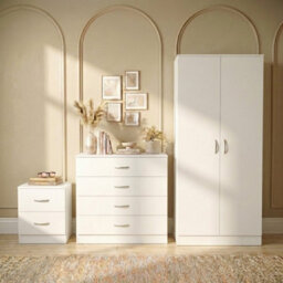 Lassic Vida Designs Riano 3 Piece Bedroom Set (2 Drawer Bedside Chest, 4 Drawer Chest, 2 Door Wardrobe), White