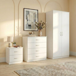 Lassic Vida Designs Riano 3 Piece Bedroom Set (2 Drawer Bedside Chest, 4 Drawer Chest, 2 Door Wardrobe), White (4) - thumbnail 2