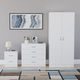 Lassic Vida Designs Riano 3 Piece Bedroom Set (2 Drawer Bedside Chest, 4 Drawer Chest, 2 Door Wardrobe), White (4) - thumbnail 5