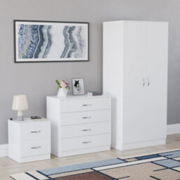 Lassic Vida Designs Riano 3 Piece Bedroom Set (2 Drawer Bedside Chest, 4 Drawer Chest, 2 Door Wardrobe), White (4) - thumbnail 3
