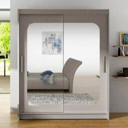Westa Xii 150Cm Sliding Door Wardrobe With Mirrosr Modern Bedroom Storage With Hanging Rails And Shelves Cashmere - thumbnail 3