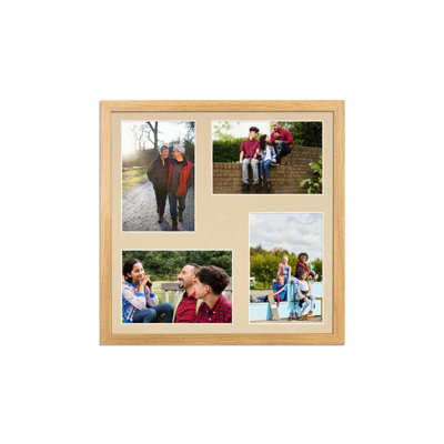 AK Frames 12X12 Oak Sleek Multi Photo Frame With Ivory Mount - Holds 4 Apertures (4X) 6X4 Photos - image 1