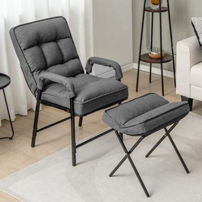 Costway Modern Accent Chair Linen Fabric Upholstered Single Sofa Chair W/ Ottoman - image 1
