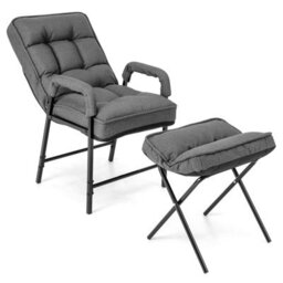 Costway Modern Accent Chair Linen Fabric Upholstered Single Sofa Chair W/ Ottoman - thumbnail 2