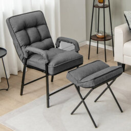 Costway Modern Accent Chair Linen Fabric Upholstered Single Sofa Chair W/ Ottoman - thumbnail 1