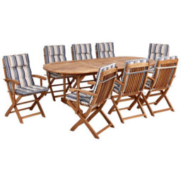 Beliani Garden Dining Set 8 Seater Maui Ii Multicolour Acacia Wood With Cushions