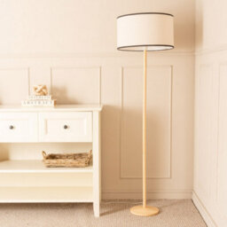 Valuelights Triston Natural Light Wood Stem Floor Lamp With Linen Black Trim Drum Shade And Led Bulb - thumbnail 5