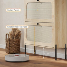Homcom Boho Narrow Shoe Cabinet, Shoe Rack With 2 Flip Drawers, Oak - thumbnail 8