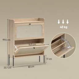 Homcom Boho Narrow Shoe Cabinet, Shoe Rack With 2 Flip Drawers, Oak - thumbnail 3