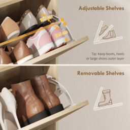 Homcom Boho Narrow Shoe Cabinet, Shoe Rack With 2 Flip Drawers, Oak - thumbnail 6