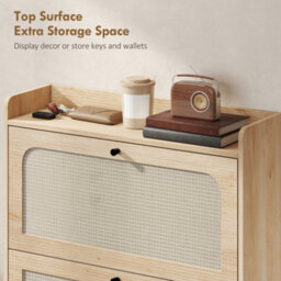 Homcom Boho Narrow Shoe Cabinet, Shoe Rack With 2 Flip Drawers, Oak - thumbnail 7