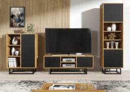 Sideboard 100Cm Sideboard Cabinet Cupboard Tv Stand Living Room Oak&black - thumbnail 4