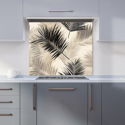 Warren Reed Designer Black And White Tropical Palm Leaves Premium Glass Kitchen Splashback W900mm X H650mm - image 1