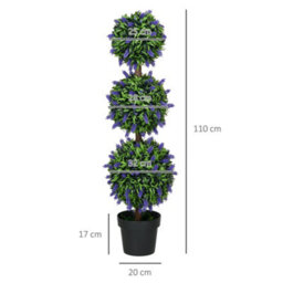 Homcom Set Of 2 Potted Artificial Plants Ball Tree With Lavender Flowers, 110Cm - thumbnail 3