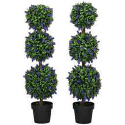 Homcom Set Of 2 Potted Artificial Plants Ball Tree With Lavender Flowers, 110Cm - thumbnail 2