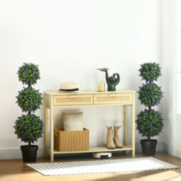 Homcom Set Of 2 Potted Artificial Plants Ball Tree With Lavender Flowers, 110Cm - thumbnail 1