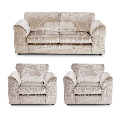 Furnishings For Less UK Crystal Crushed Velvet 3 Piece Sofa Set - 3 1 1 Mink - Full Back - image 1