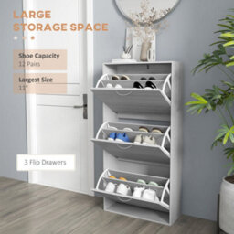 Wyld Haus Makahi Grey Wood-Effect Shoe Cabinet - Slim 3-Drawer Flip Storage For Up To 12 Pairs - thumbnail 5