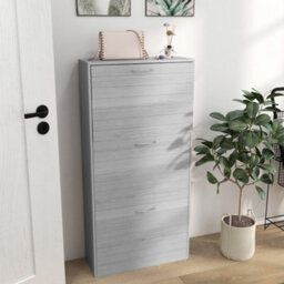 Wyld Haus Makahi Grey Wood-Effect Shoe Cabinet - Slim 3-Drawer Flip Storage For Up To 12 Pairs - thumbnail 3