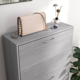 Wyld Haus Makahi Grey Wood-Effect Shoe Cabinet - Slim 3-Drawer Flip Storage For Up To 12 Pairs - thumbnail 9