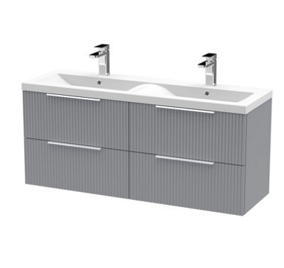 Balterley Tixall Fluted 4 Drawer Wall Hung Vanity Unit With Double Basin, Satin Grey, 1200mm - image 1