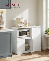 LEDREM Custos Collection - Kitchen Sideboard, Storage Cabinet With Worktop, Microwave Stand, Open Compartment, 3 Doors - thumbnail 1