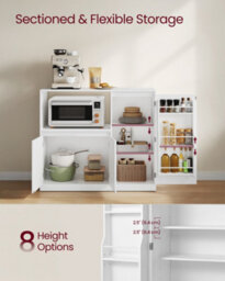 LEDREM Custos Collection - Kitchen Sideboard, Storage Cabinet With Worktop, Microwave Stand, Open Compartment, 3 Doors - thumbnail 3