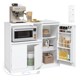 LEDREM Custos Collection - Kitchen Sideboard, Storage Cabinet With Worktop, Microwave Stand, Open Compartment, 3 Doors - thumbnail 2