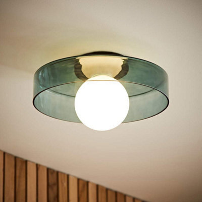Valuelights Newbury Jade Green Glass Ip44 Flush Ceiling Light - image 1