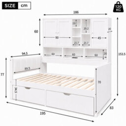 Modernluxe 3Ft Single Bed, 90 X 190Cm, With Overbed Cabinets, 2 Drawers, Rgb Led, Usb Charging Station & Pu Headboard, White - thumbnail 4