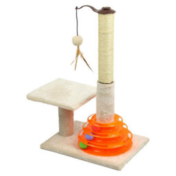 "Taylor & Brown 25"" Cat Scratching Post With Sisal Pole, Plush Carpet, Interactive Toy Balls, Indoor Kitten Scratcher, Beige" - thumbnail 1