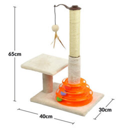 "Taylor & Brown 25"" Cat Scratching Post With Sisal Pole, Plush Carpet, Interactive Toy Balls, Indoor Kitten Scratcher, Beige" - thumbnail 2