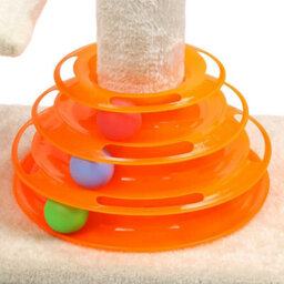 "Taylor & Brown 25"" Cat Scratching Post With Sisal Pole, Plush Carpet, Interactive Toy Balls, Indoor Kitten Scratcher, Beige" - thumbnail 3