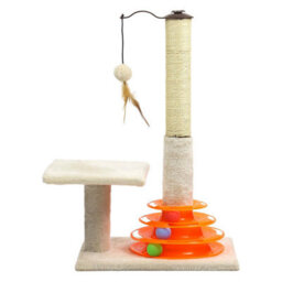 "Taylor & Brown 25"" Cat Scratching Post With Sisal Pole, Plush Carpet, Interactive Toy Balls, Indoor Kitten Scratcher, Beige" - thumbnail 4