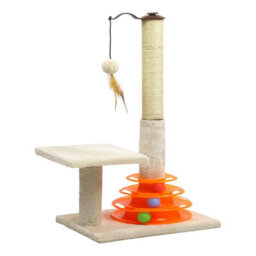 "Taylor & Brown 25"" Cat Scratching Post With Sisal Pole, Plush Carpet, Interactive Toy Balls, Indoor Kitten Scratcher, Beige" - thumbnail 8