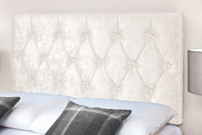 "Slumbre Diamond Cut Crushed Velvet 3Ft Single 20"" Headboard - White"