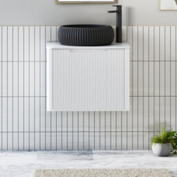 Royal Bathrooms Avenza 600mm Matte White Wall Hung Bathroom Countertop Vanity Unit 1 Drawer With Milan Black Basin - thumbnail 1