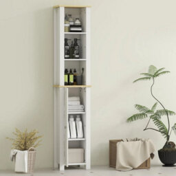 Tall Bathroom Cabinet Slim Storage Unit Narrow Floor Cupboard Tallboy White - thumbnail 6