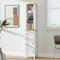Tall Bathroom Cabinet Slim Storage Unit Narrow Floor Cupboard Tallboy White - thumbnail 5