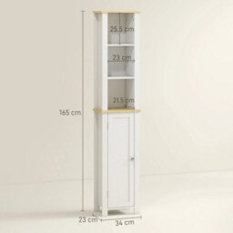 Tall Bathroom Cabinet Slim Storage Unit Narrow Floor Cupboard Tallboy White - thumbnail 2
