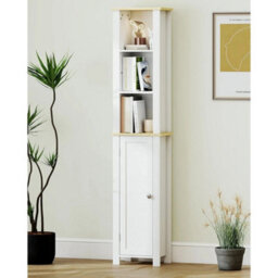 Tall Bathroom Cabinet Slim Storage Unit Narrow Floor Cupboard Tallboy White - thumbnail 3