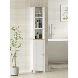 Tall Bathroom Cabinet Slim Storage Unit Narrow Floor Cupboard Tallboy White - thumbnail 1
