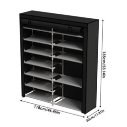 Darphe Black 7 Tier Double-Row Shoe Cabinet With Roll-Up Dustproof Door - thumbnail 8