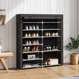 Darphe Black 7 Tier Double-Row Shoe Cabinet With Roll-Up Dustproof Door - thumbnail 3