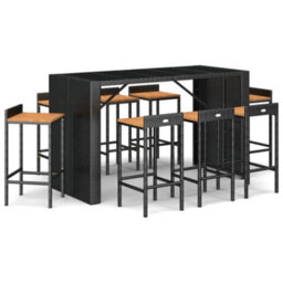 Berkfield 9 Piece Garden Bar Set Black Poly Rattan& Solid Wood Acacia - thumbnail 2