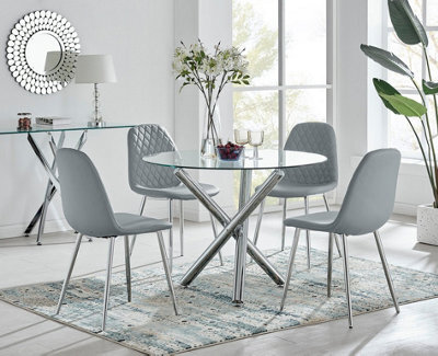 Furniturebox Uk Selina Round Dining Table And 4 Grey Corona Silver Leg Chairs - image 1