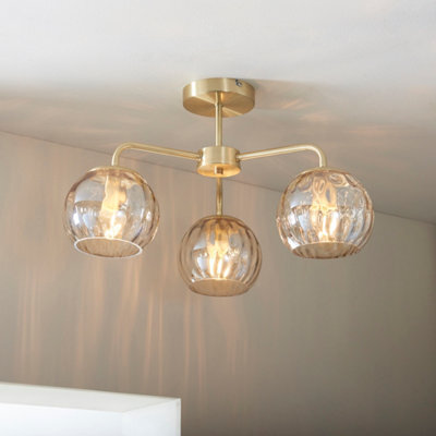 Anson Lighting Iowa 3Lt Semi Flush Light Finished In Satin Brass Plate And Champagne Lustre Glass - image 1