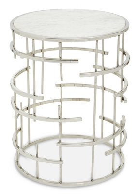 Orsina Marble Top White Side Table, Open Design Frame Bedside Table, Round End Table For Living Room, Lounge, Home - image 1