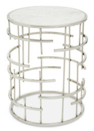 Orsina Marble Top White Side Table, Open Design Frame Bedside Table, Round End Table For Living Room, Lounge, Home - thumbnail 1
