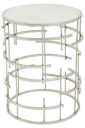 Orsina Marble Top White Side Table, Open Design Frame Bedside Table, Round End Table For Living Room, Lounge, Home - thumbnail 2